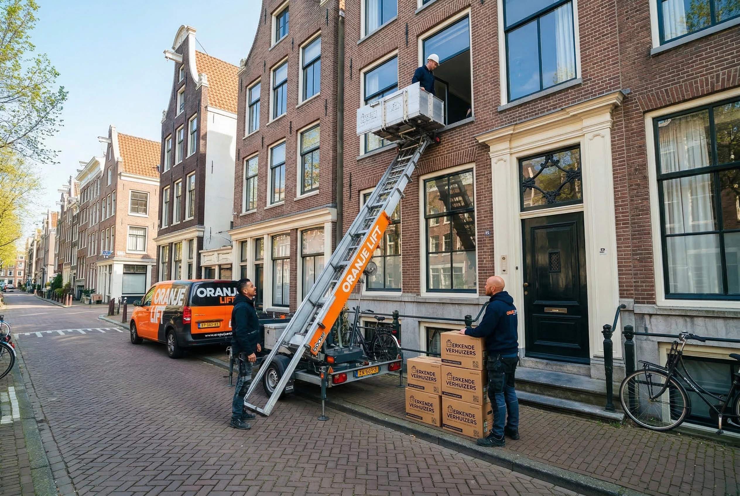 Aanhangerlift voor verhuizing in smalle straat Den Bosch