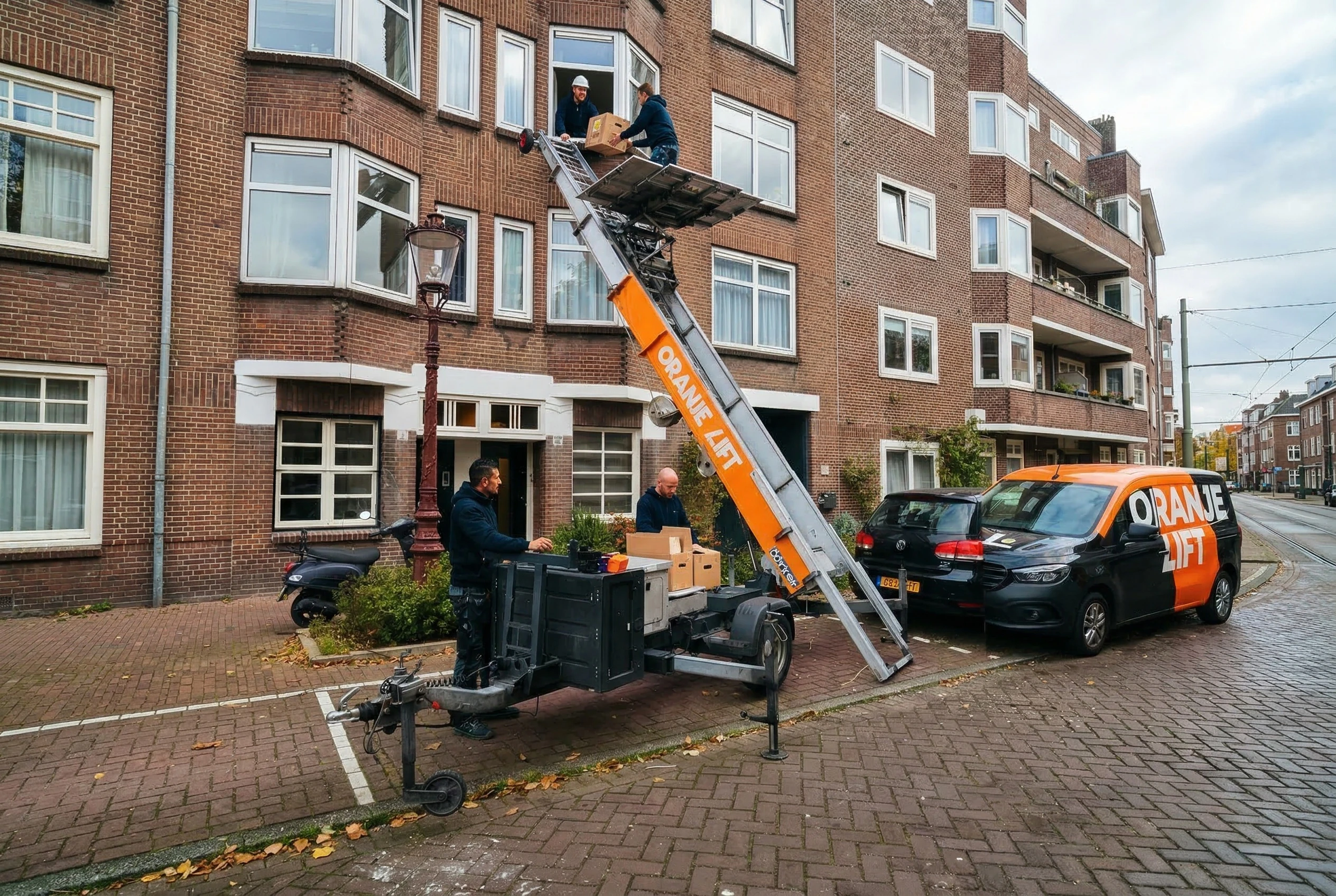 Verhuislift in actie bij woning in Den Bosch