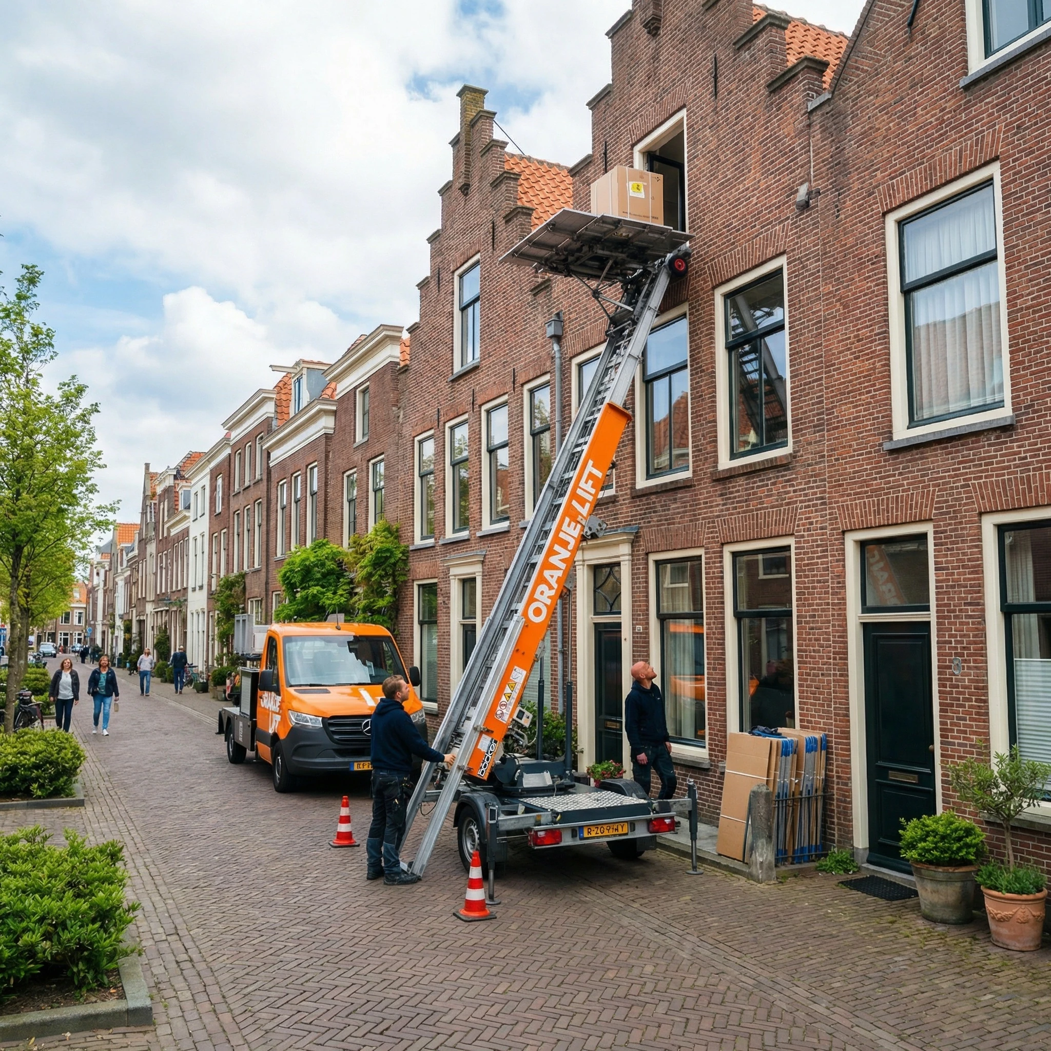 Aanhangerlift in gebruik bij woning in Den Bosch